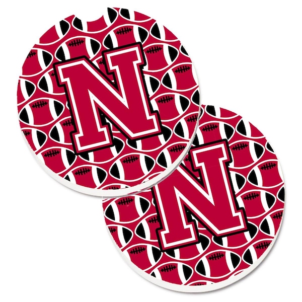 Carolines Treasures Letter N Football Crimson and White Cup Holder Car Coaster, PK2 CJ1079-NCARC - main